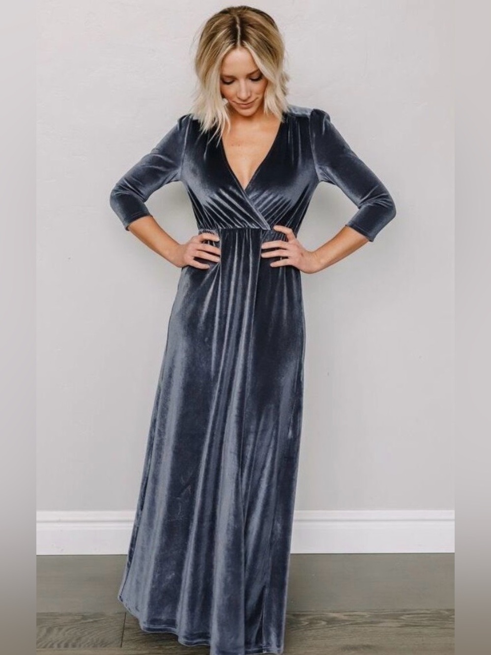 Baltic Born Sofia Velvet Slate Blue half sleeve maxi dress XL #784 Long